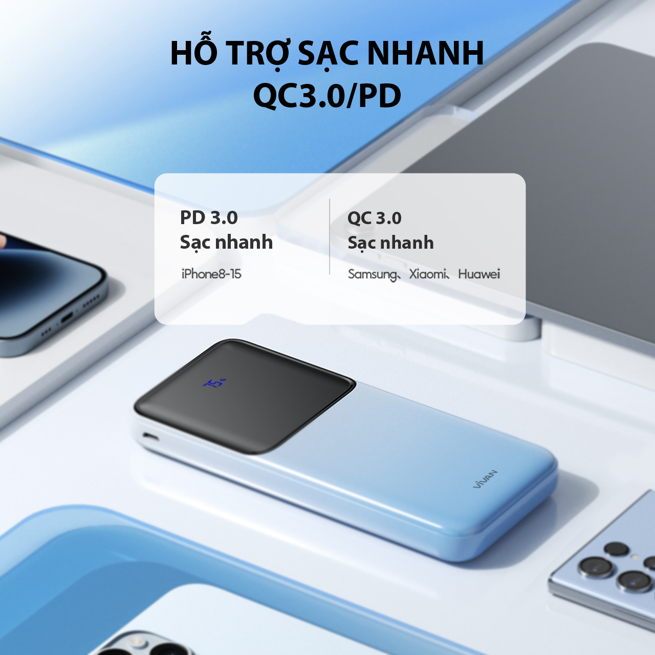 Mô tả Pin Sạc Dự Phòng 20000mAh VIVAN VPB-D20, 3 Cổng Sạc Ra Công Suất 22.5W Màn Hình LED Hiển Thị Pin Hỗ Trợ PD/ QC3.0/ VOOC - 6