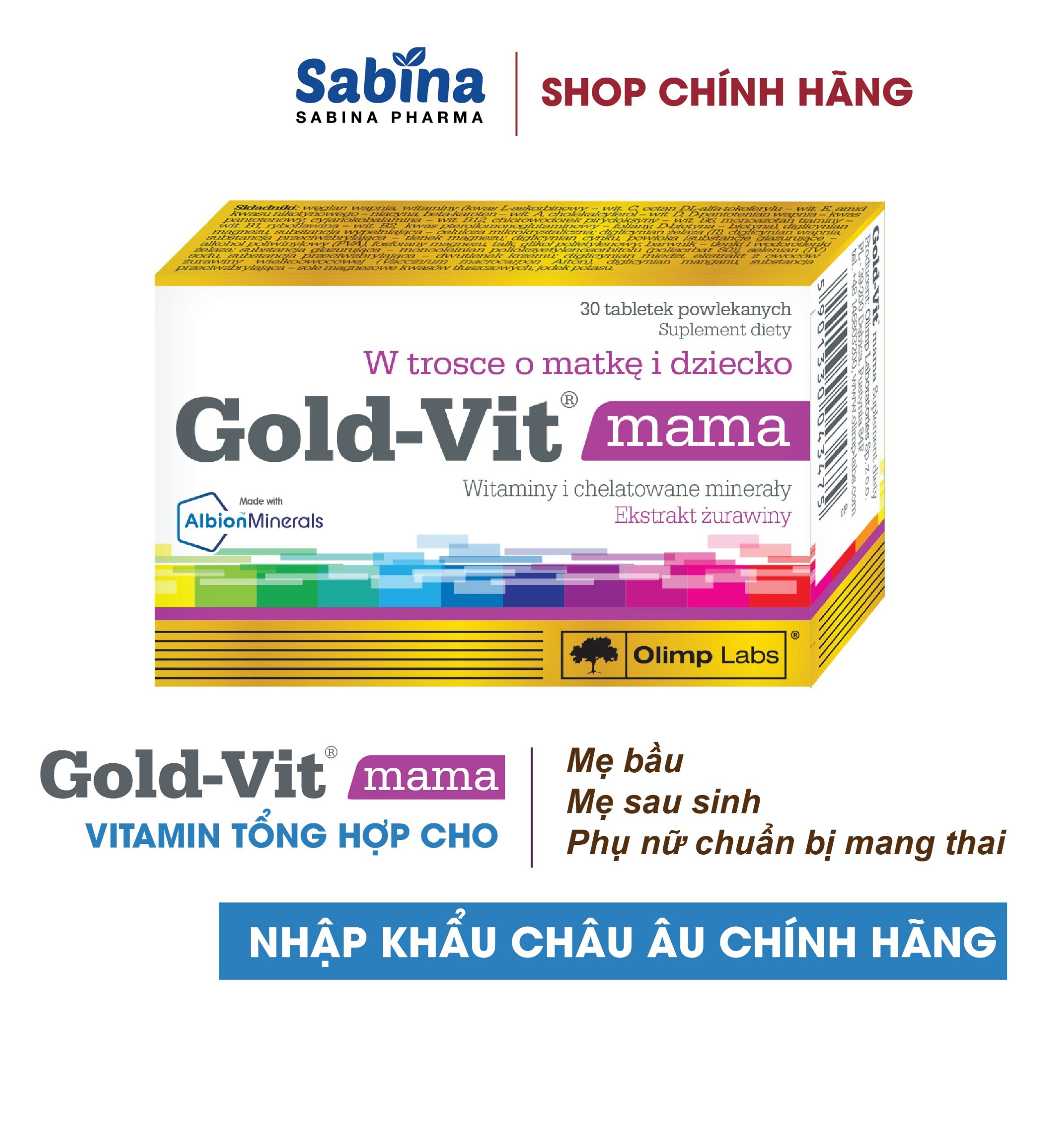 Mô tả Gold-Vit® Mama .Thực phẩm bảo vệ sức khỏe bổ sung Vitamin và khoángchất cho mẹ bầu và mẹ sau sinh. 30 viên/h (Olimp Labs - 2