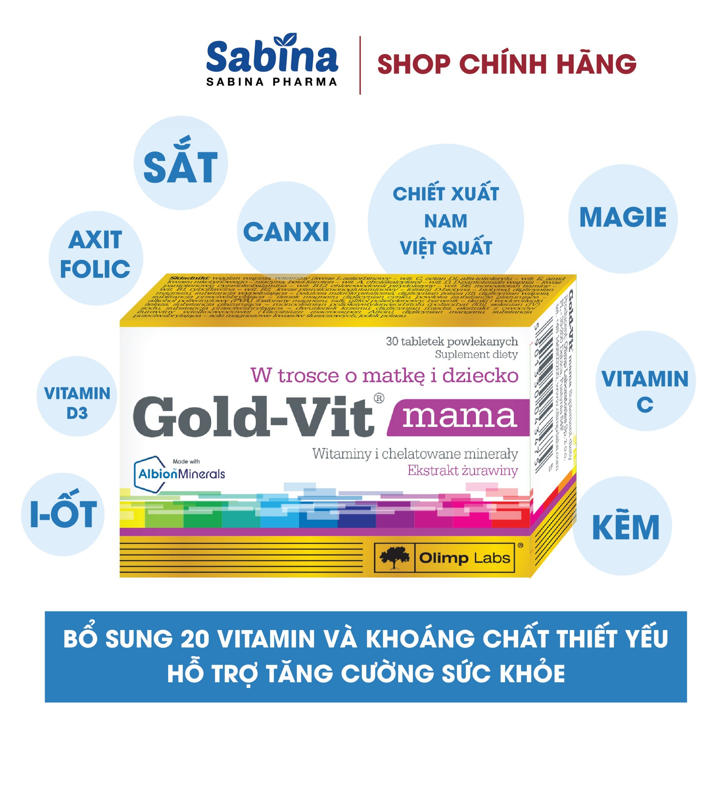 Mô tả Gold-Vit® Mama .Thực phẩm bảo vệ sức khỏe bổ sung Vitamin và khoángchất cho mẹ bầu và mẹ sau sinh. 30 viên/h (Olimp Labs - 3