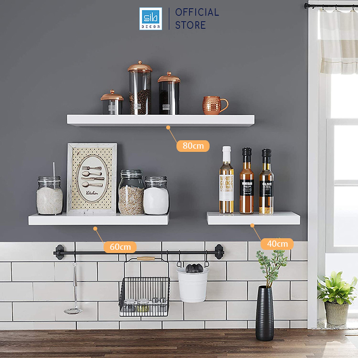 Mô tả Kệ Treo Tường Rộng 20cm, Dày 25mm Màu Trắng SIB Decor Chiều Dài 60/80cm KT005 - 2