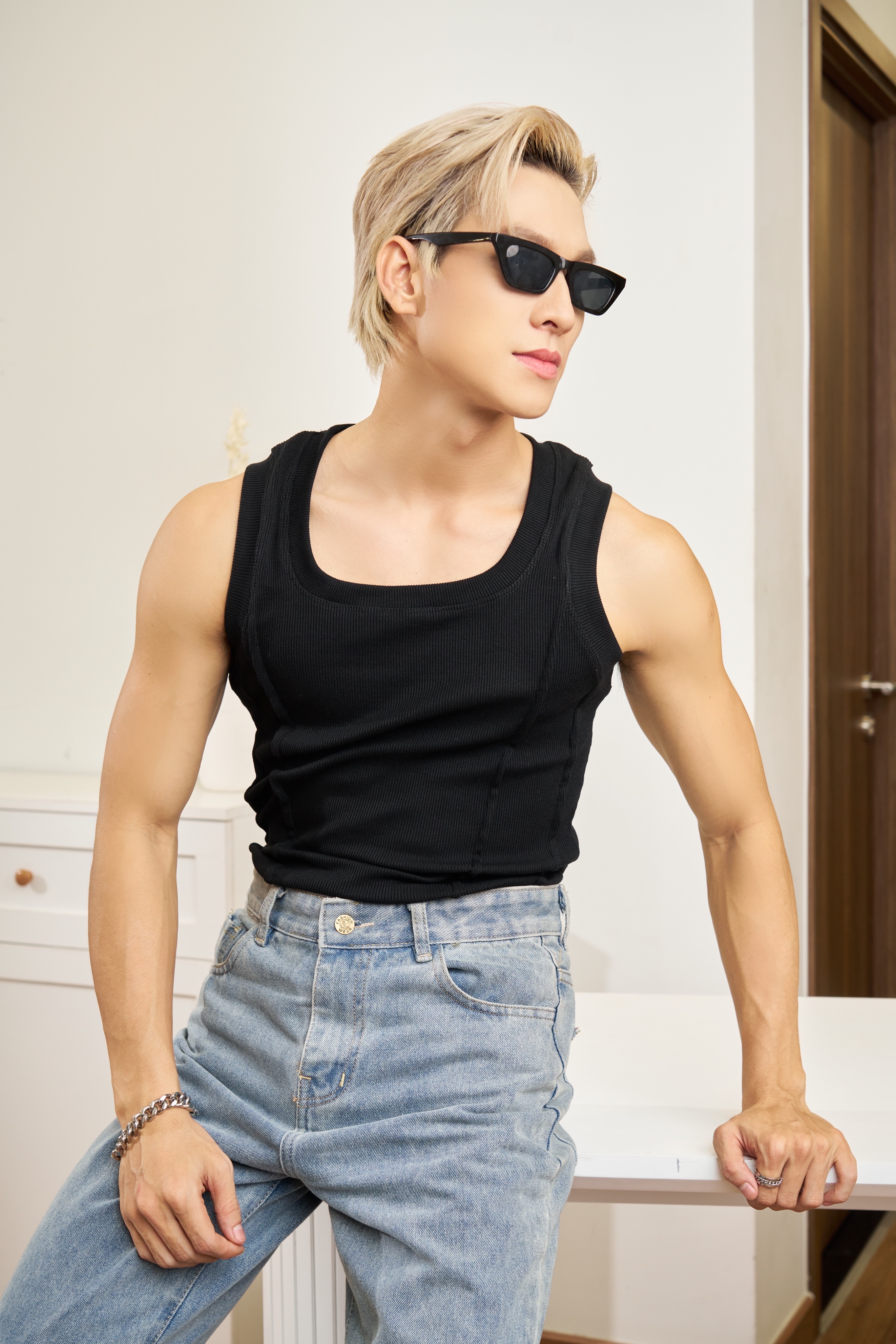 Mô tả Áo Thun Ba Lỗ Tanktop Cổ Vuông Xếp Ly Thun Gân Cao Cấp Form Body Thương Hiệu Mr Twins - 6