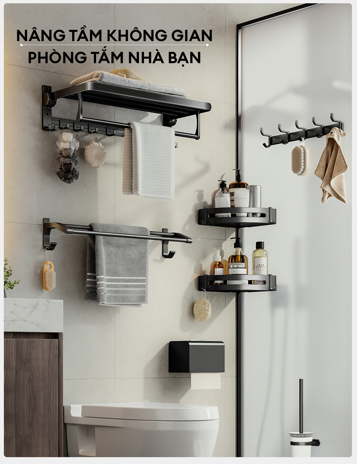 Mô tả Kệ nhà tắm Enomax treo khăn phòng tắm dán tường. Nhôm hàng không cao cấp, dày dặn, chống gỉ. Bảo Hành 10 Năm (Eno 0134) - 4