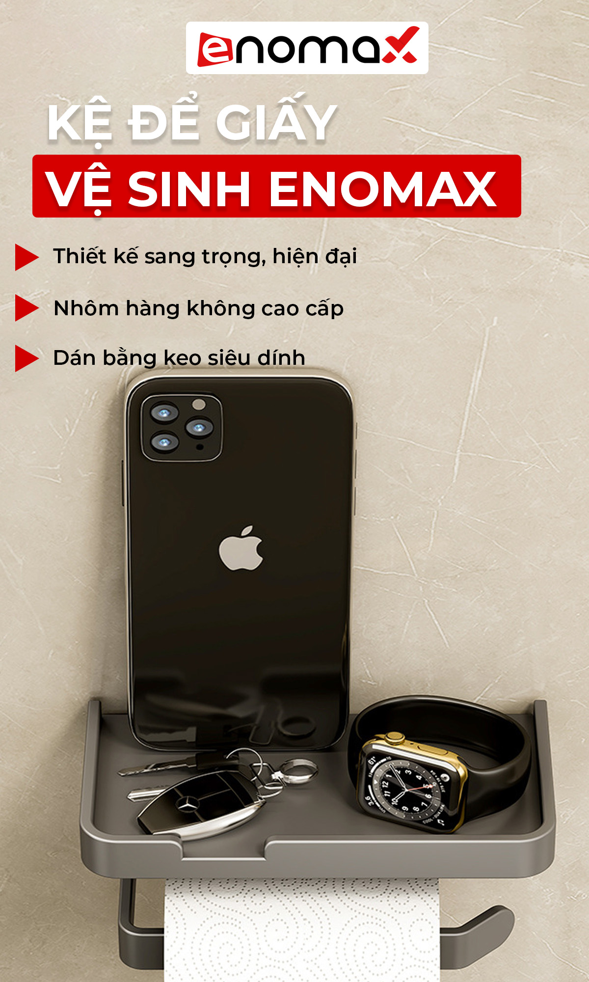 Mô tả Kệ đựng giấy vệ sinh Enomax trong phòng tắm, chất liệu nhồm hàng không cao cấp, chống gỉ, bảo hành 10 năm (Eno 0169) - 1