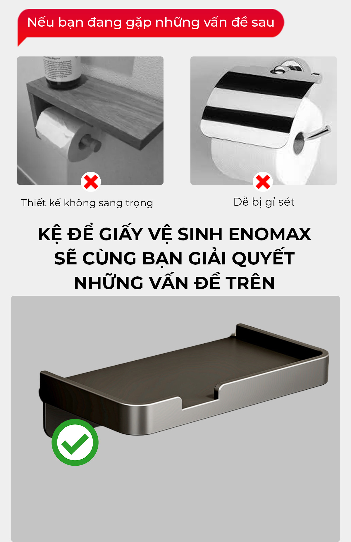 Mô tả Kệ đựng giấy vệ sinh Enomax trong phòng tắm, chất liệu nhồm hàng không cao cấp, chống gỉ, bảo hành 10 năm (Eno 0169) - 2