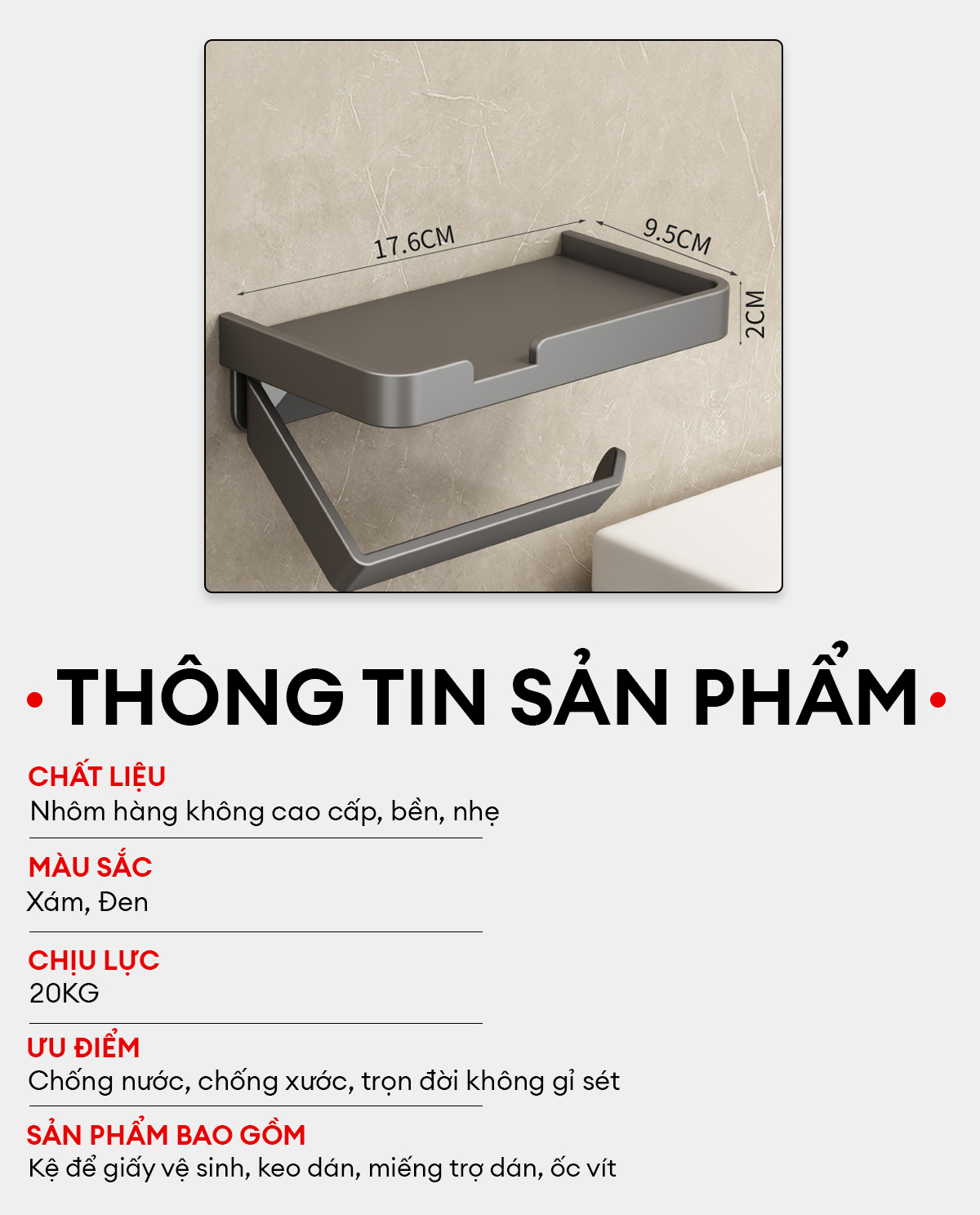 Mô tả Kệ đựng giấy vệ sinh Enomax trong phòng tắm, chất liệu nhồm hàng không cao cấp, chống gỉ, bảo hành 10 năm (Eno 0169) - 6
