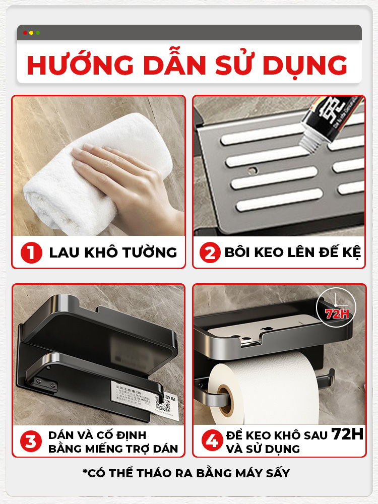 Mô tả Kệ đựng giấy vệ sinh Enomax trong phòng tắm, chất liệu nhồm hàng không cao cấp, chống gỉ, bảo hành 10 năm (Eno 0169) - 8