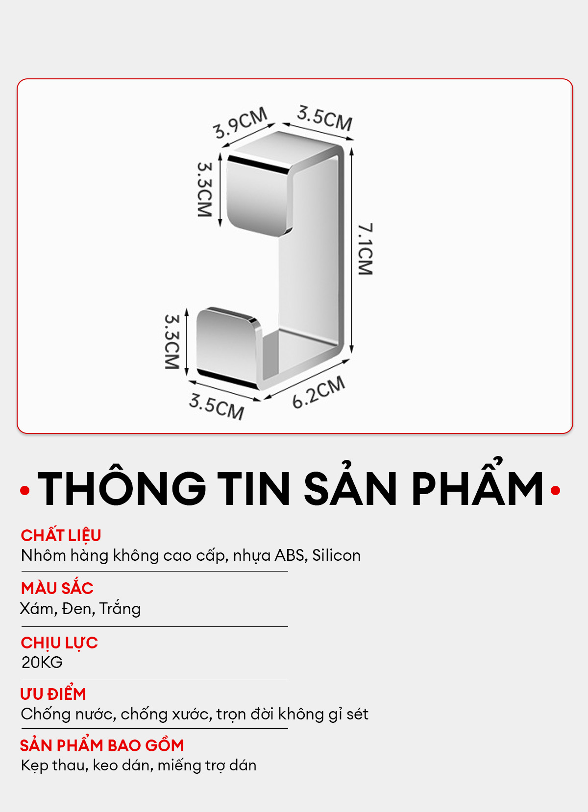 Mô tả Móc treo chậu dán tường Enomax, chịu lực tốt, chất liệu nhôm hàng không, chống gỉ sét - bảo hành 10 năm (Eno 0118) - 8