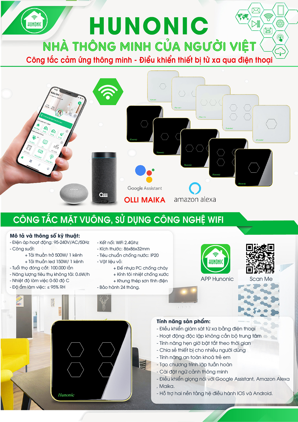 Công Tắc Thông Minh Wifi Hunonic HNSV - Ảnh 1