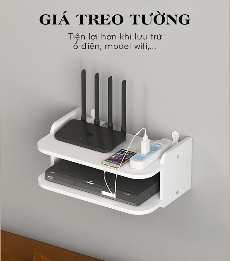 Mô tả Kệ wifi treo tường 2 tầng IGA không cần khoan để đầu thu kỹ thuật số, remote điện thoại - IG407 / IG411 - 1