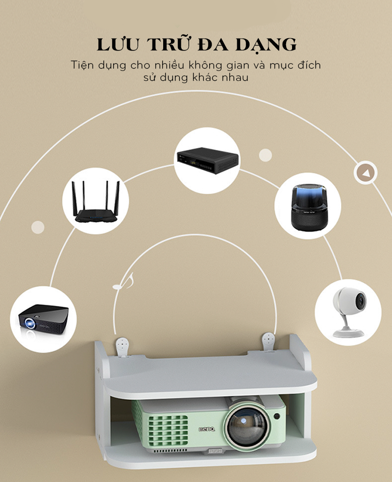 Mô tả Kệ wifi treo tường 2 tầng IGA không cần khoan để đầu thu kỹ thuật số, remote điện thoại - IG407 / IG411 - 2