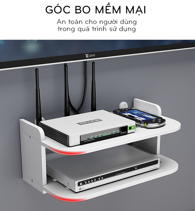Mô tả Kệ wifi treo tường 2 tầng IGA không cần khoan để đầu thu kỹ thuật số, remote điện thoại - IG407 / IG411 - 6