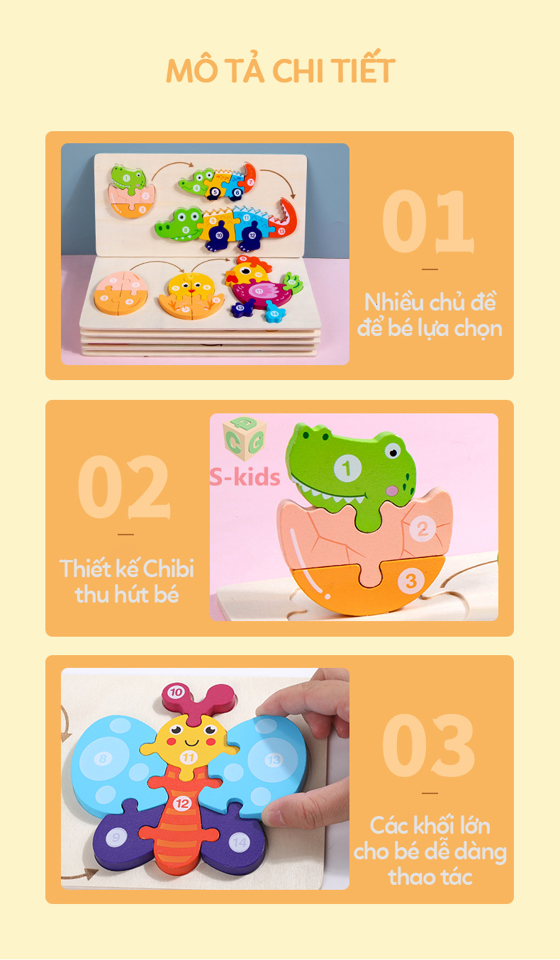 Mô tả Đồ chơi ghép hình cho bé bằng gỗ, bộ lắp ráp sơ đồ tăng trưởng động vật - 3