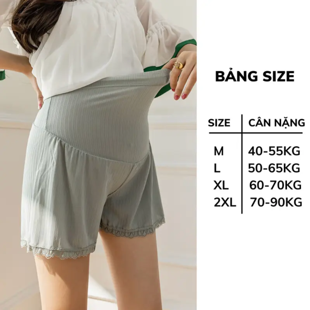 Mô tả Quần đùi bầu vải lụa 2mama mặc ngủ và mặc trong váy, có chun điều chỉnh, kháng khuẩn, viền ren sang trọng, mát mẻ - 5