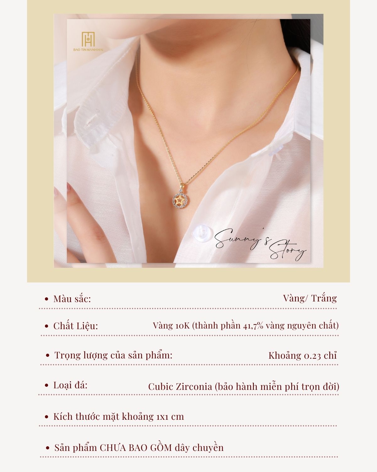Mô tả Mặt dây chuyền vàng 10K hình ngôi sao nhỏ xinh 1x1cm phong cách Ý Bảo Tín Mạnh Hải PYMAV10KD0-208003 - 2