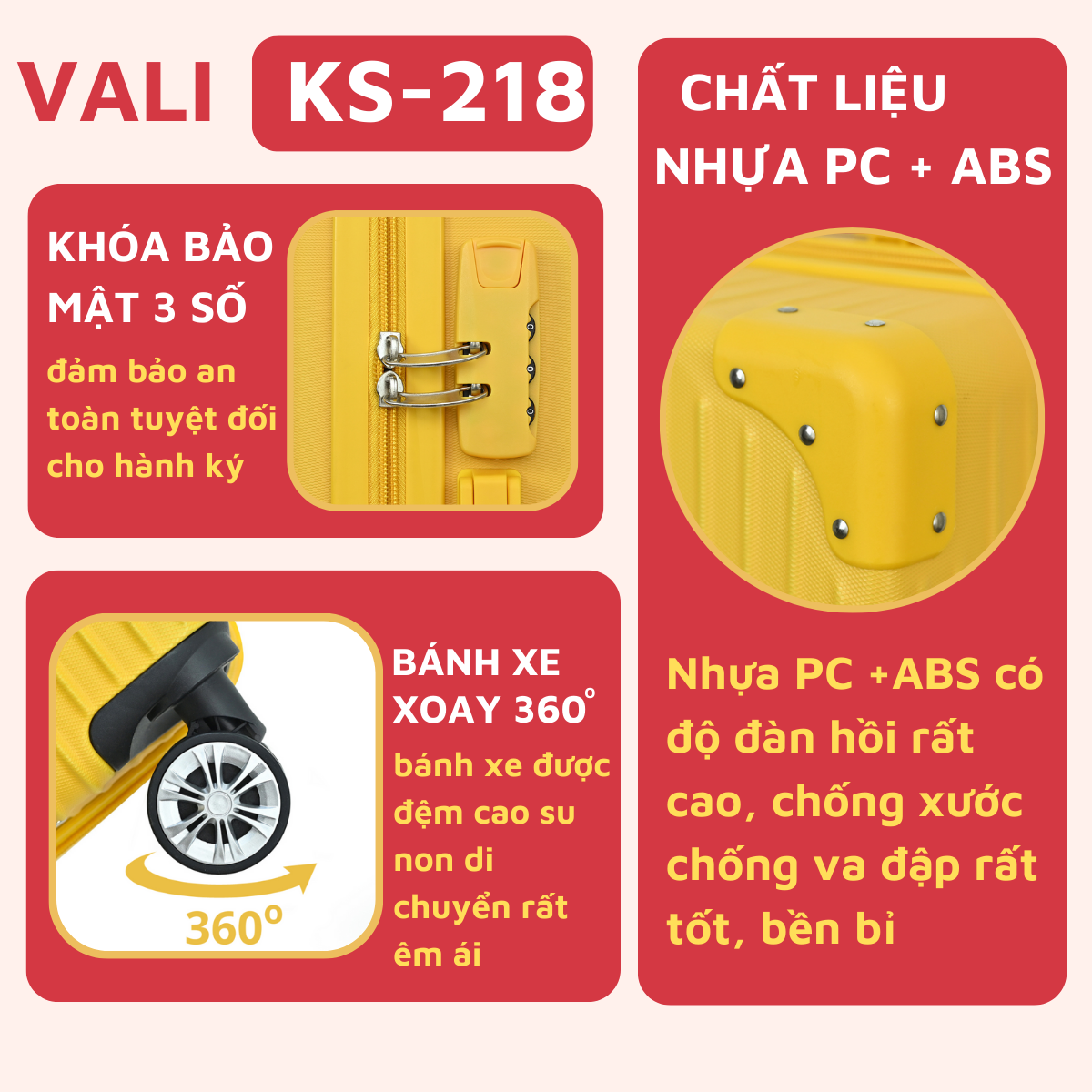 Mô tả Vali kéo du lịch Kingsun size 28inch KS218/KS219 Bảo hành 5 năm - 5