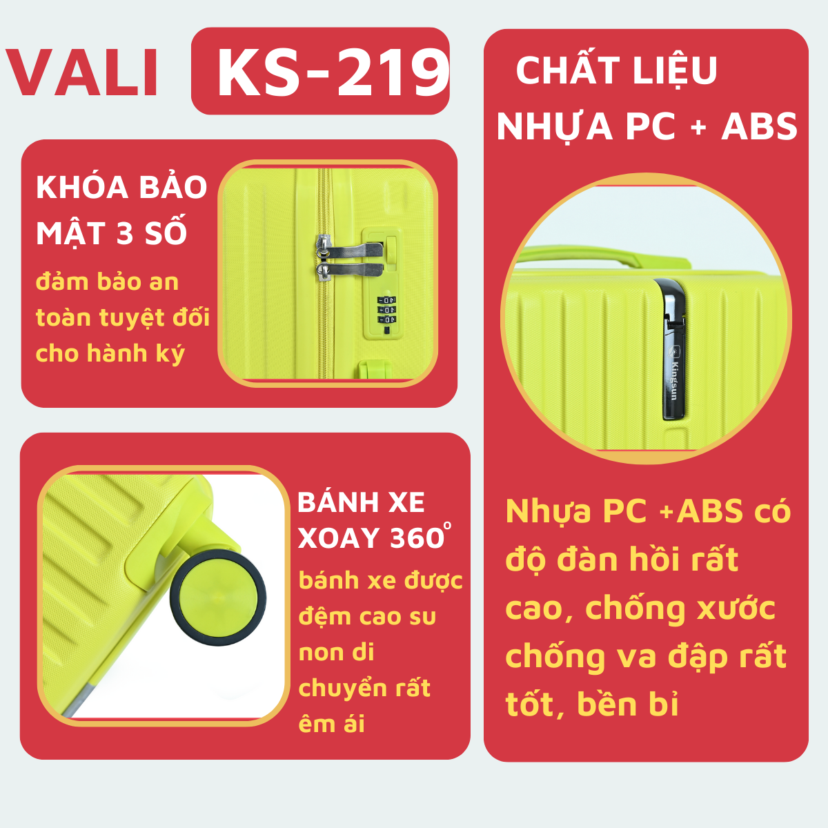 Mô tả Vali kéo du lịch Size 24 Kingsun KS 219, bảo hành 5 năm - 5