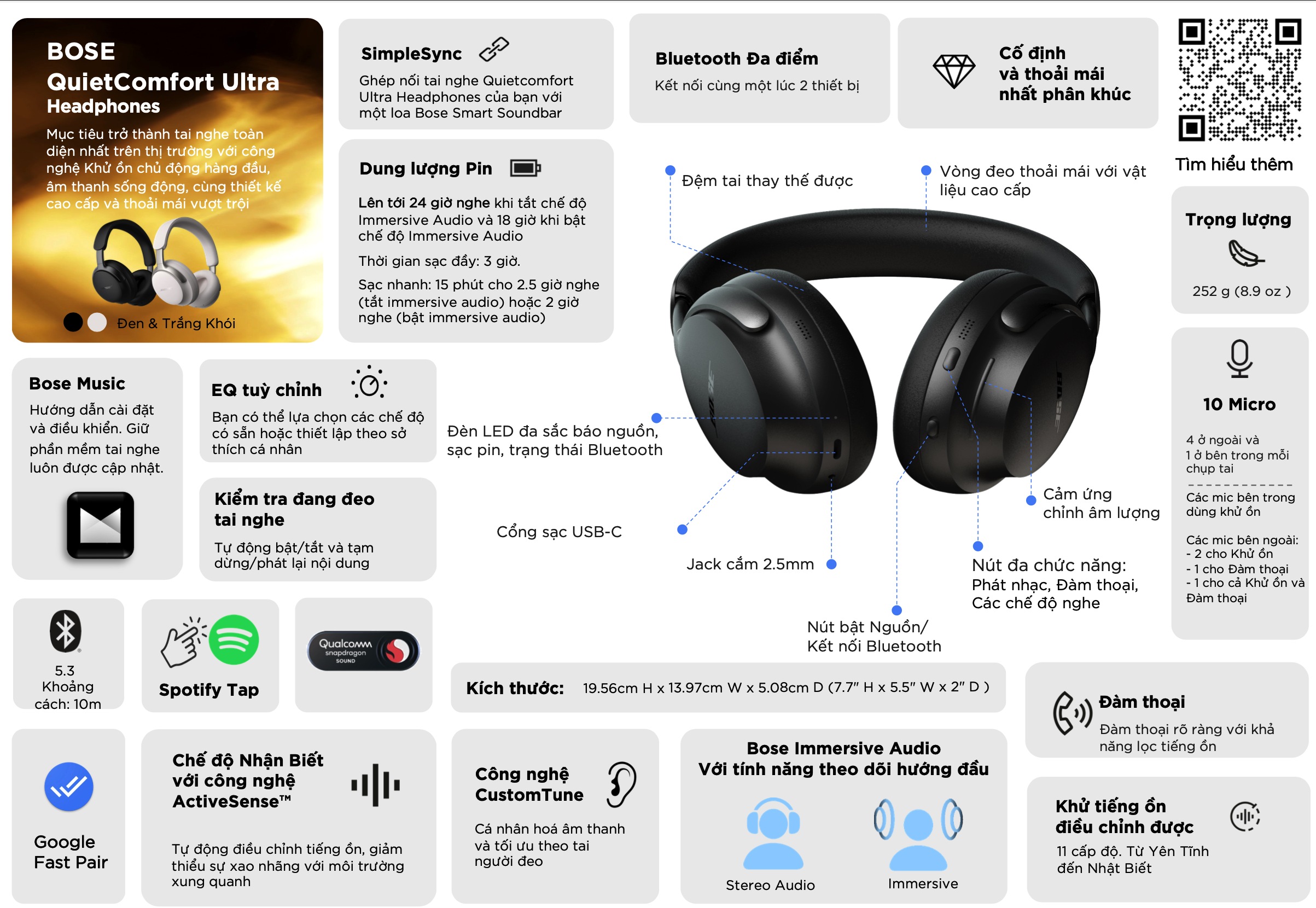 Mô tả Tai nghe Bose QuietComfort Ultra Headphones| Immersive Audio| Pin 24H - 4