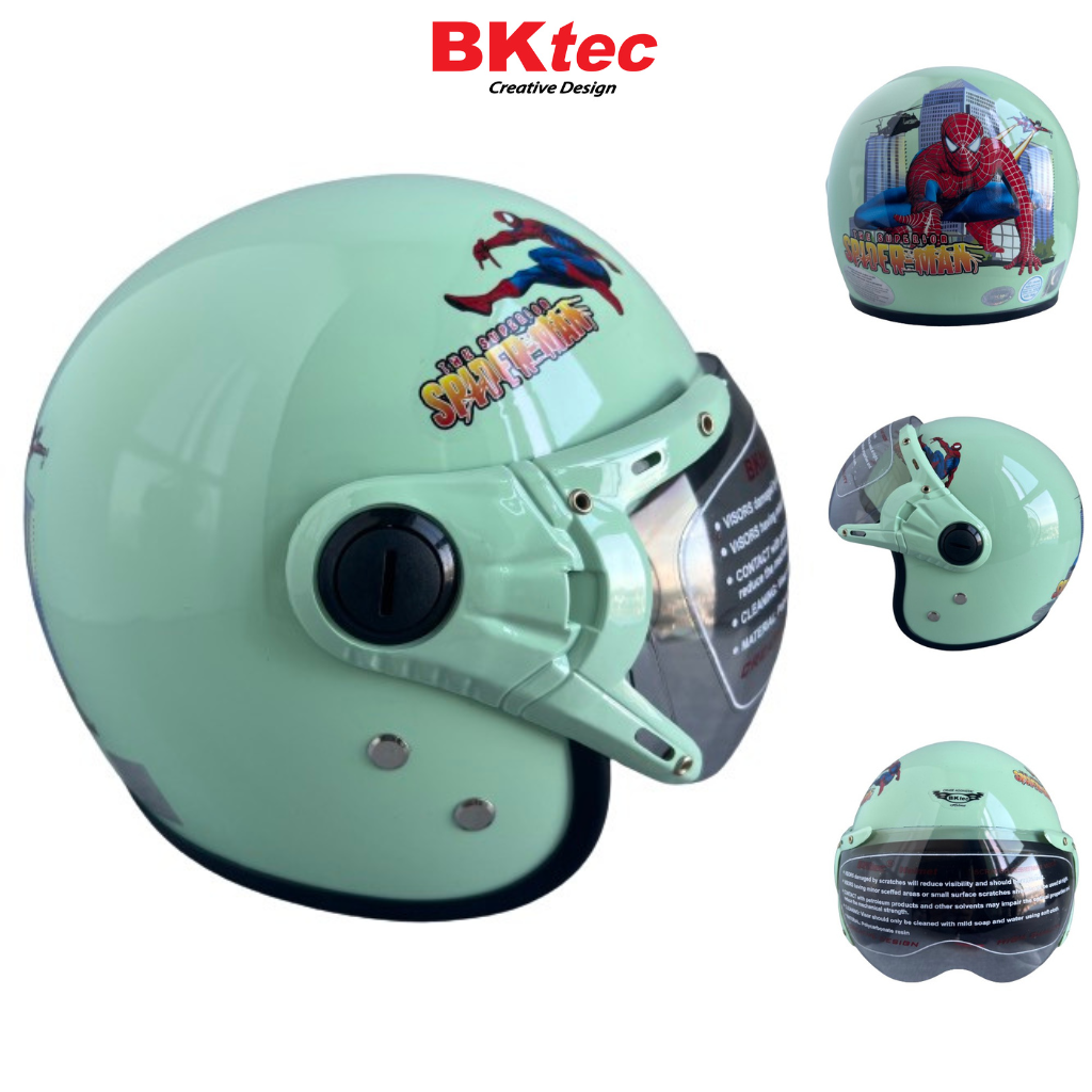 Mô tả Mũ bảo hiểm trẻ em trùm đầu - BKtec BK32 Spider Man - Dành cho bé Nặng dưới 25kg - Bé từ 4 đến 8 tuổi - Vòng đầu 50-52cm - 1