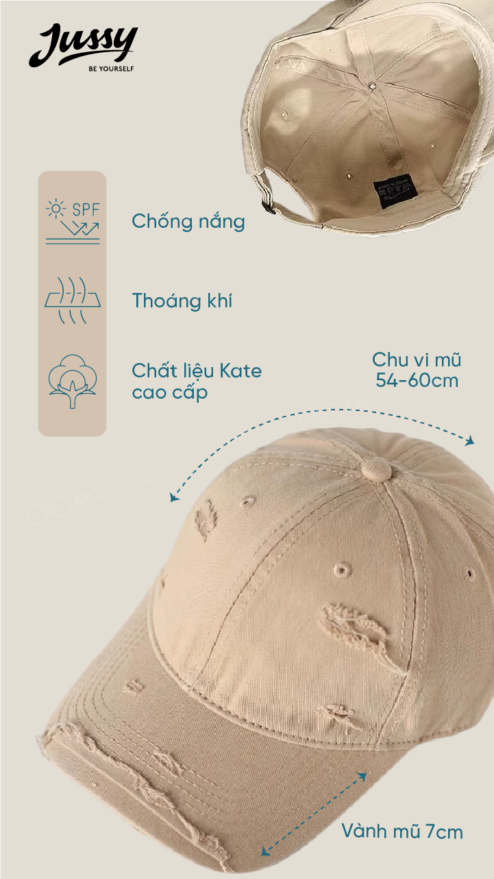 Mũ Lưỡi Trai Rách Trơn Basic Jussy Official Vải Kaki Cotton Thoáng Mát ...