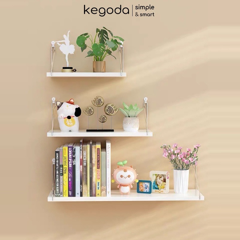 Mô tả Bộ 3 Kệ Gỗ Treo Tường Không Khoan Kích Thước 35/45/55cm, Rộng 15cm KEGODA KT55 - 3