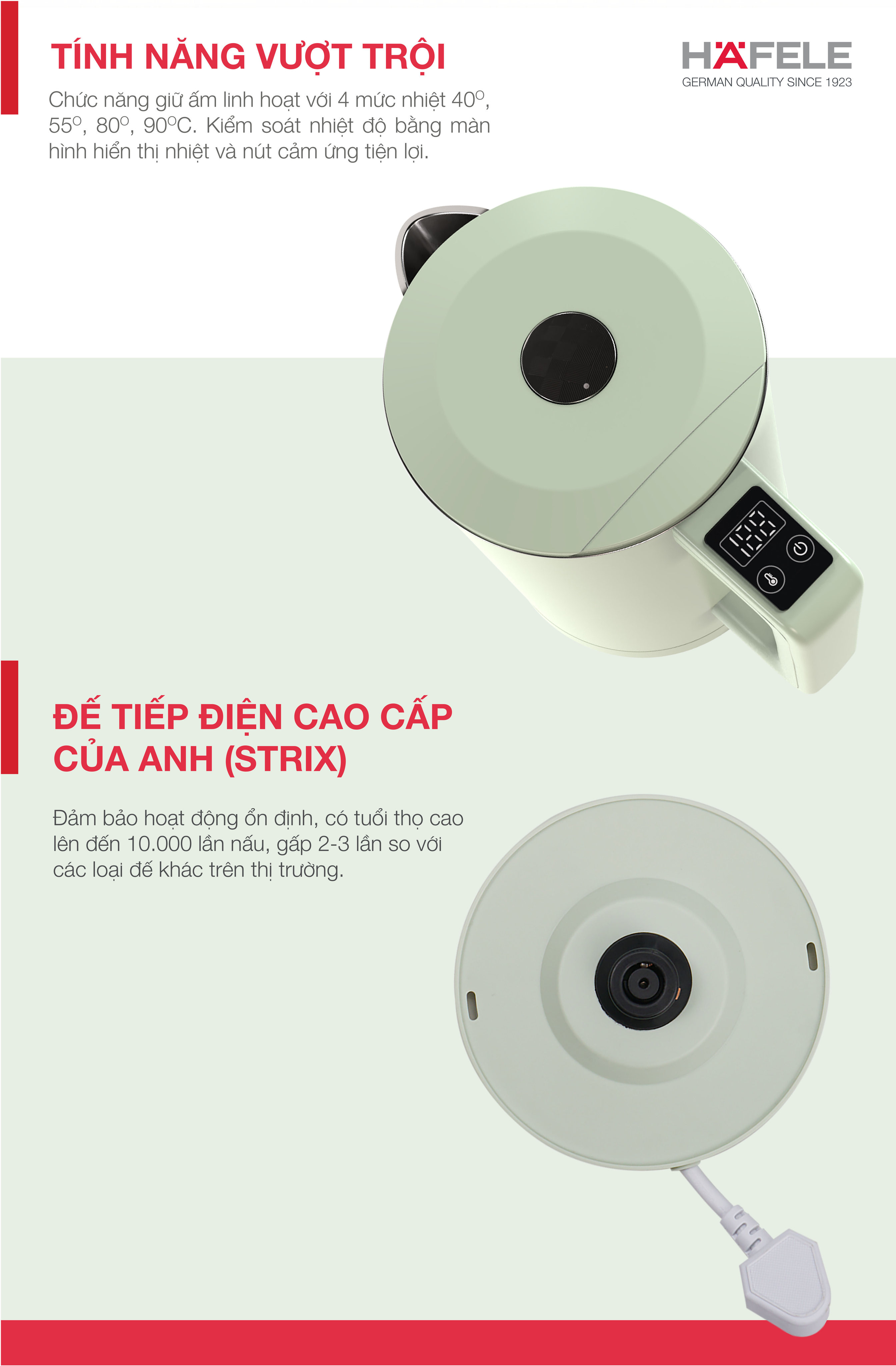 Mô tả Ấm đun siêu tốc hiển thị nhiệt độ Hafele HS-K1706DG 535.43.549 - 2
