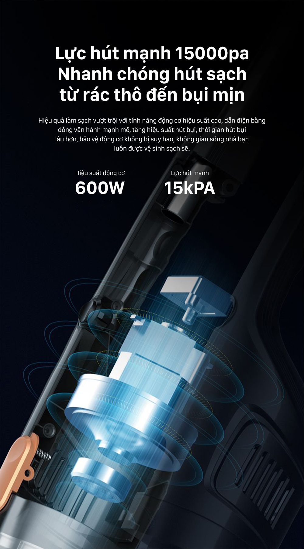 Mô tả Máy hút bụi cầm tay Deerma DX115C lực hút 15000Pa công suất 600W kèm 3 đầu hút đa năng chính hãng - Bảo hành 12 tháng - 7