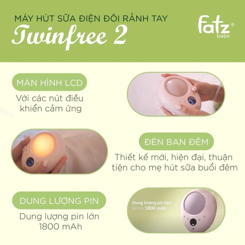 Mô tả Máy hút sữa điện đôi rảnh tay Twinfree 2 FATZBABY FB1311SD 3 chế độ mát xa/kích thích/hút sữa 9 cấp tích kèm pin sạc - 4