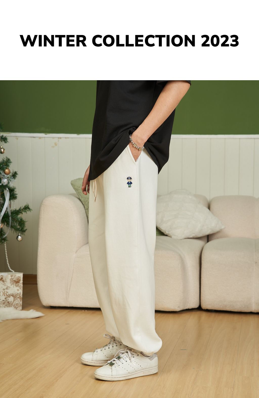 Mô tả Quần nỉ bo gấu Unisex NOAM Teeny Homie Form rộng - Màu đen/ trắng/ be/ xám/ xanh than/ be đậm - 5