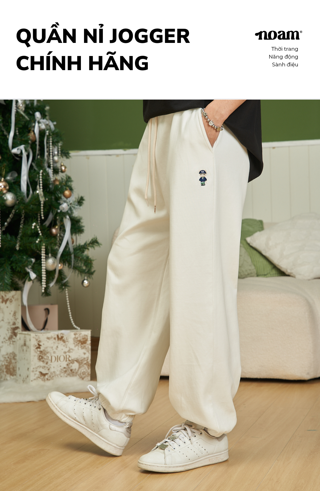 Mô tả Quần nỉ bo gấu Unisex NOAM Teeny Homie Form rộng - Màu đen/ trắng/ be/ xám/ xanh than/ be đậm - 1
