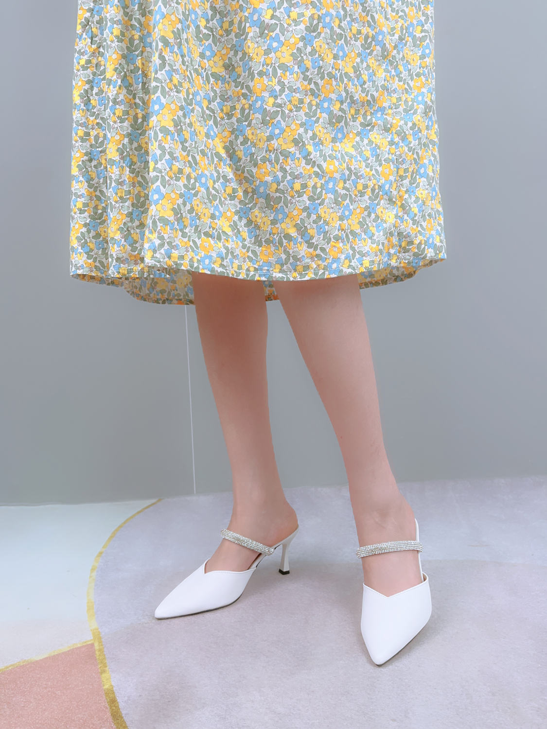 Mô tả Giày Sục Nữ Mũi Nhọn 7 Phân, Guốc Sandal Bít M ũiCao Gót Phối Dây Đá Sang Trọng NUDDO NS09 - 5