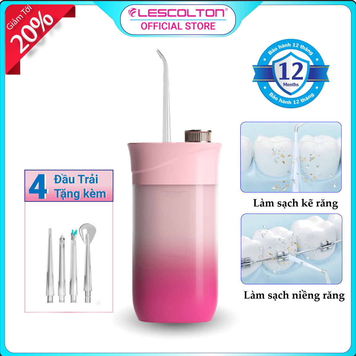 Mô tả Máy tăm nước cầm tay mini cao cấp Lescolton vệ sinh răng miệng, làm sạch sâu, loại bỏ các mảng bám kẽ răng - 1