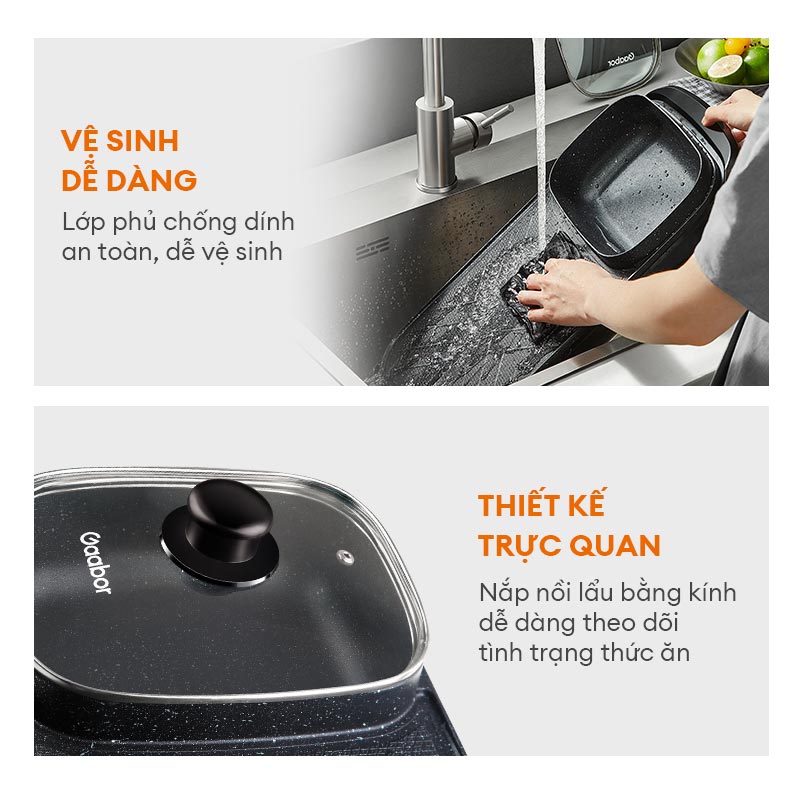 Mô tả Bếp nướng lẩu điện đa năng Gaabor EH-M01A nồi lẩu nướng đa năng dung tích 1.7L công suất 1300W - 8