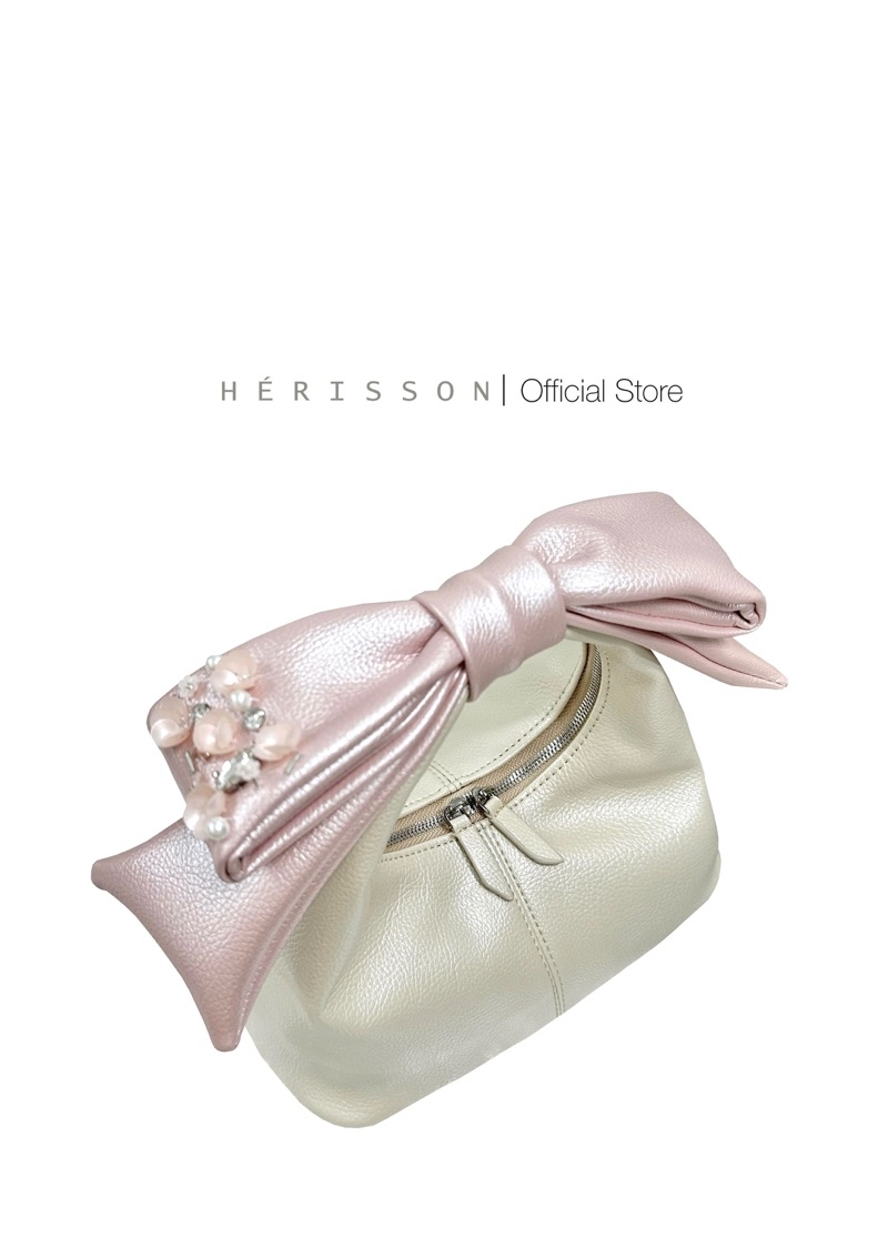 Túi nữ chow bag Hérisson màu kem nhũ , nơ hồng nhũ tháo rời | Shopee ...