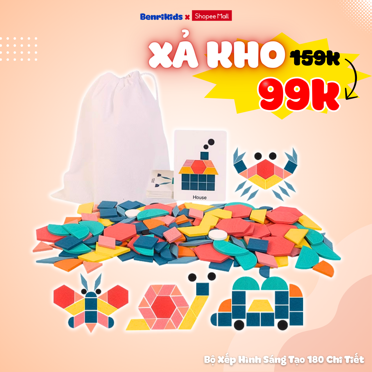 Mô tả Đồ Chơi Sáng Tạo Xếp Hình 180 Chi Tiết Benrikids Bằng Gỗ Kèm Thẻ Flash Card Nhiều Hình Mẫu Cho Bé Phát Triển Tư Duy - 1