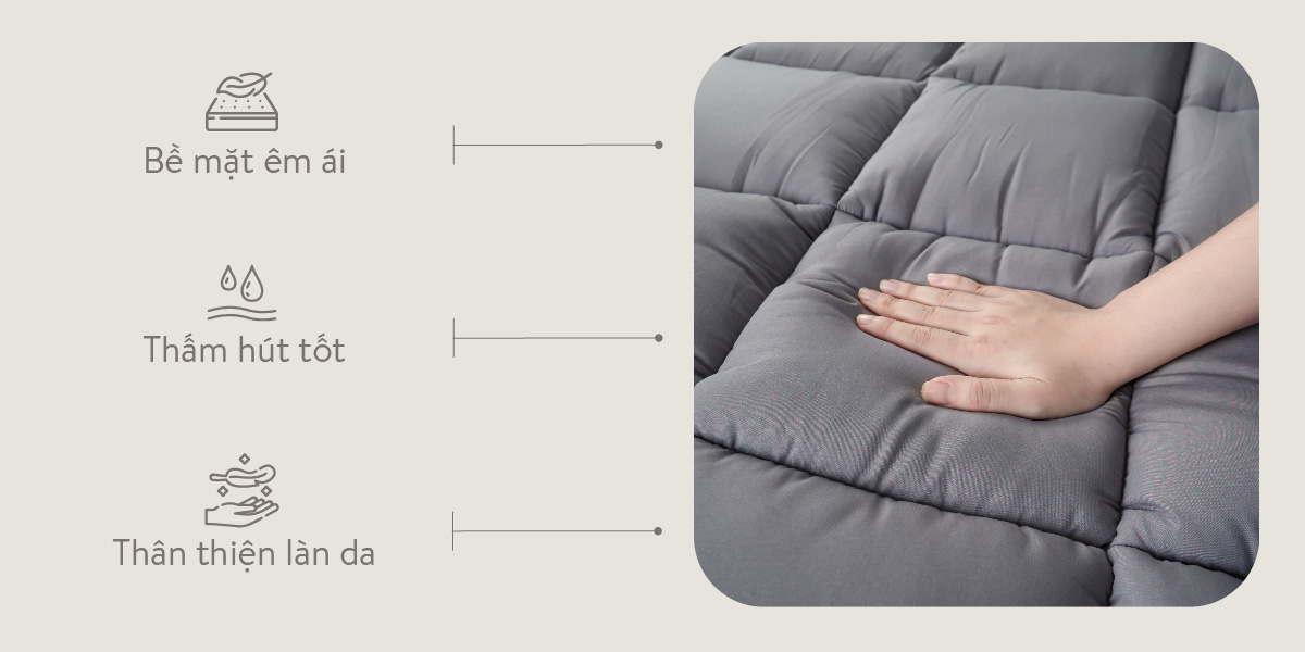 Mô tả Topper Đệm/Topper Nệm, Tăng tiện nghi EVERON (Dày), làm mềm đệm cao cấp - 2