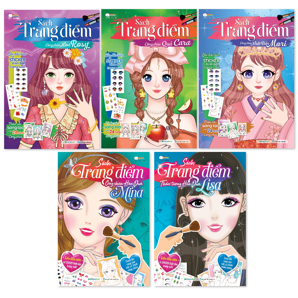 Mô tả Combo Sách trang điểm công chúa (5 cuốn) (Tô màu và bóc dán hơn 500+ sticker trang điểm) cho bé gái - 1