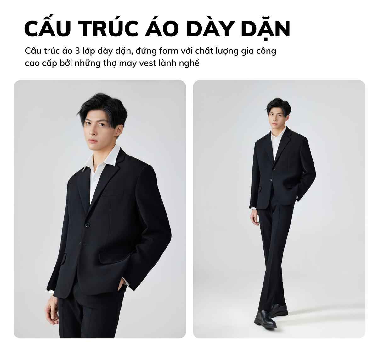 Mô tả Áo khoác blazer nam JBAGY Classic 3 lớp dầy dặn, có đệm vai tinh tế phong cách Hàn Quốc JK007 - 3