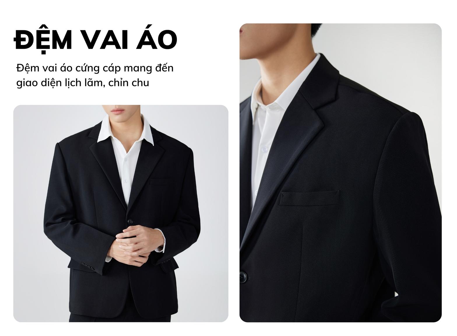 Mô tả Áo khoác blazer nam JBAGY Classic 3 lớp dầy dặn, có đệm vai tinh tế phong cách Hàn Quốc JK007 - 4