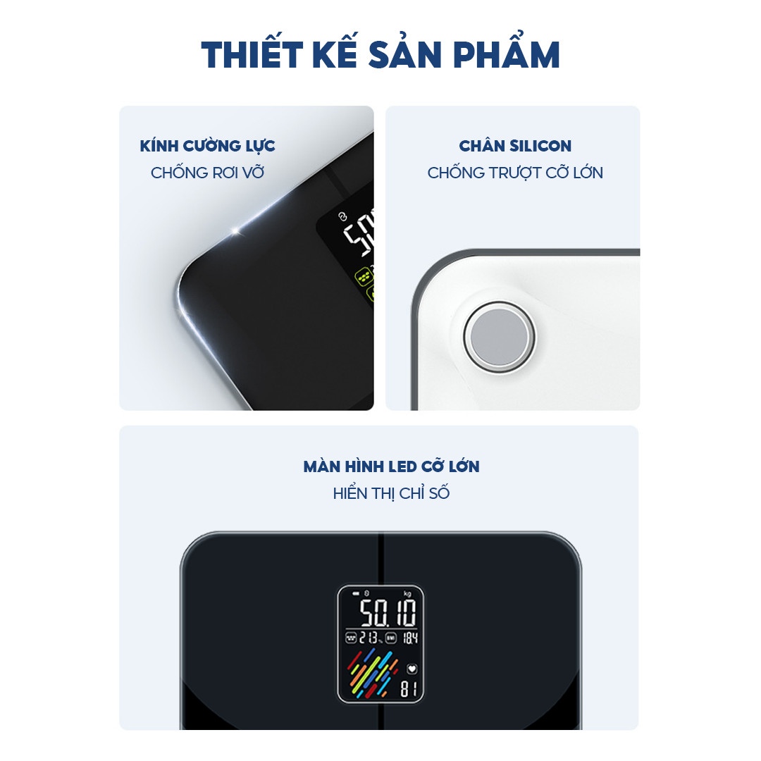 Mô tả Cân điện tử thông minh HOMCA S7 pro đo 15 chỉ số, có kết nối bluetooth - 1