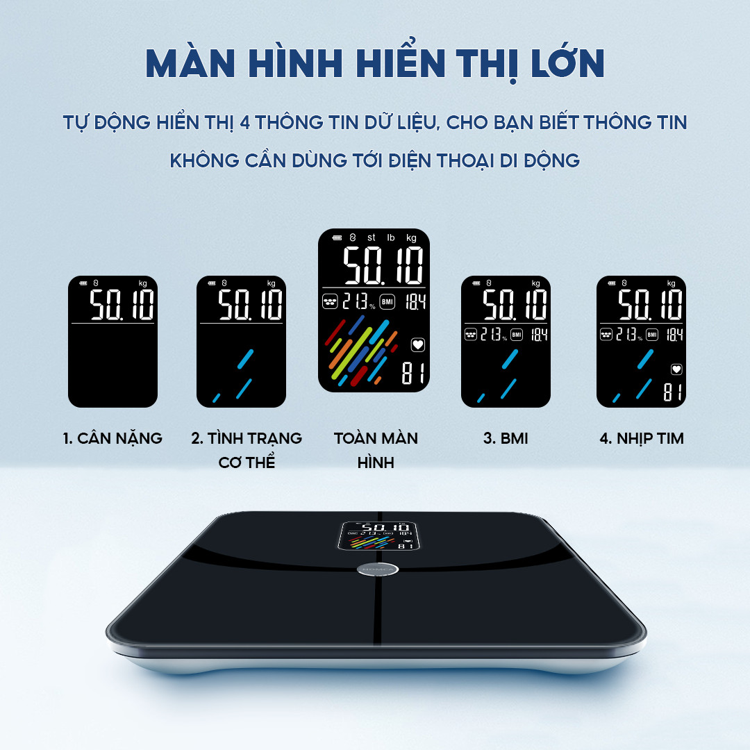 Mô tả Cân điện tử thông minh HOMCA S7 pro đo 15 chỉ số, có kết nối bluetooth - 3