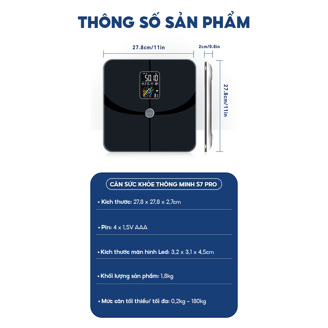 Mô tả Cân điện tử thông minh HOMCA S7 pro đo 15 chỉ số, có kết nối bluetooth - 7
