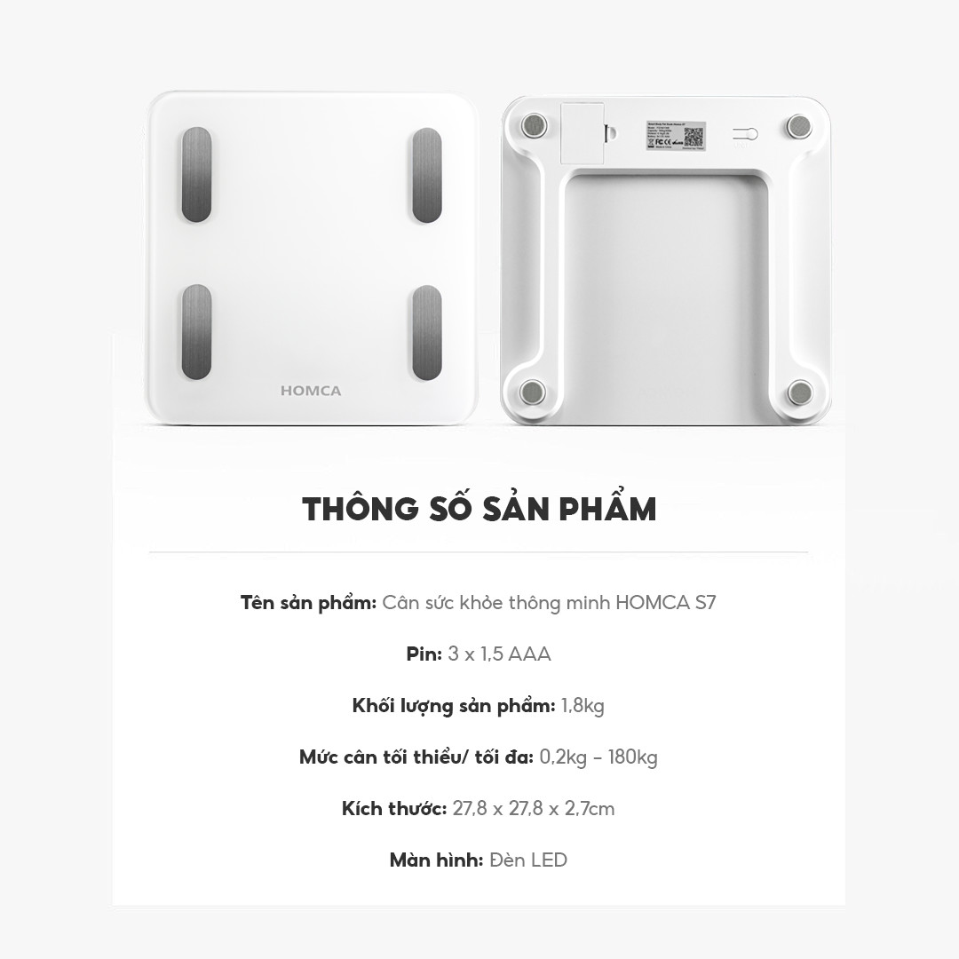 Mô tả Cân điện tử thông minh HOMCA S7 kết nối bluetooth đo 15 chỉ số - 1