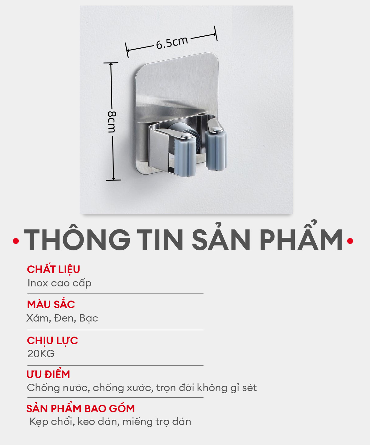 Kẹp cây lau nhà chổi Enomax Inox 304