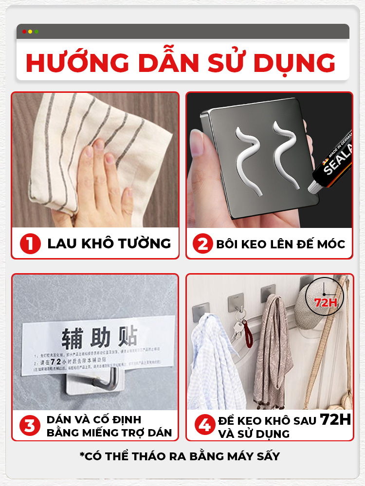 Móc dán tường Inox 304