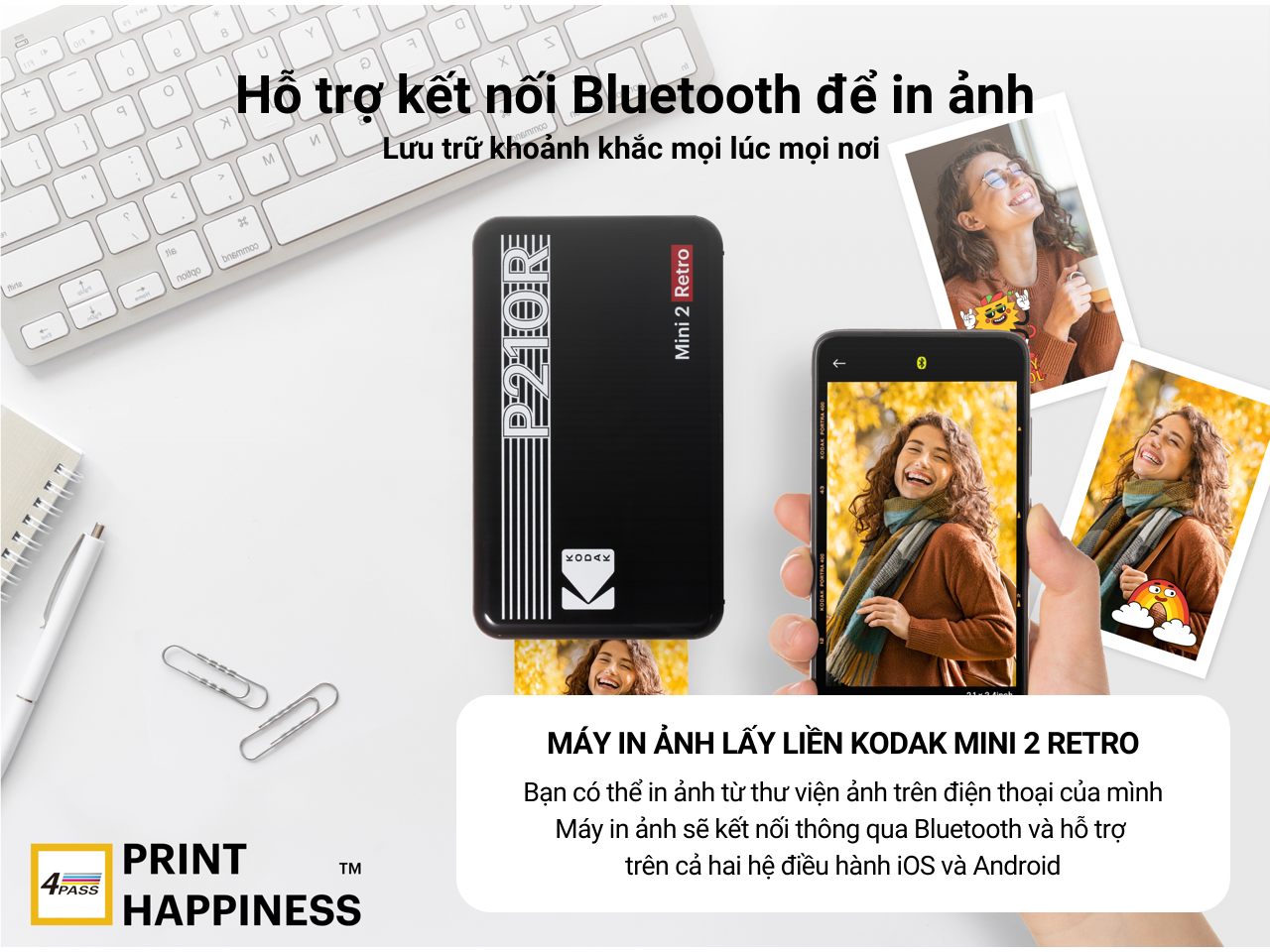 Máy in ảnh Kodak Mini 2 P210R - Bundle 60 tấm ảnh – Instax Trà Sữa