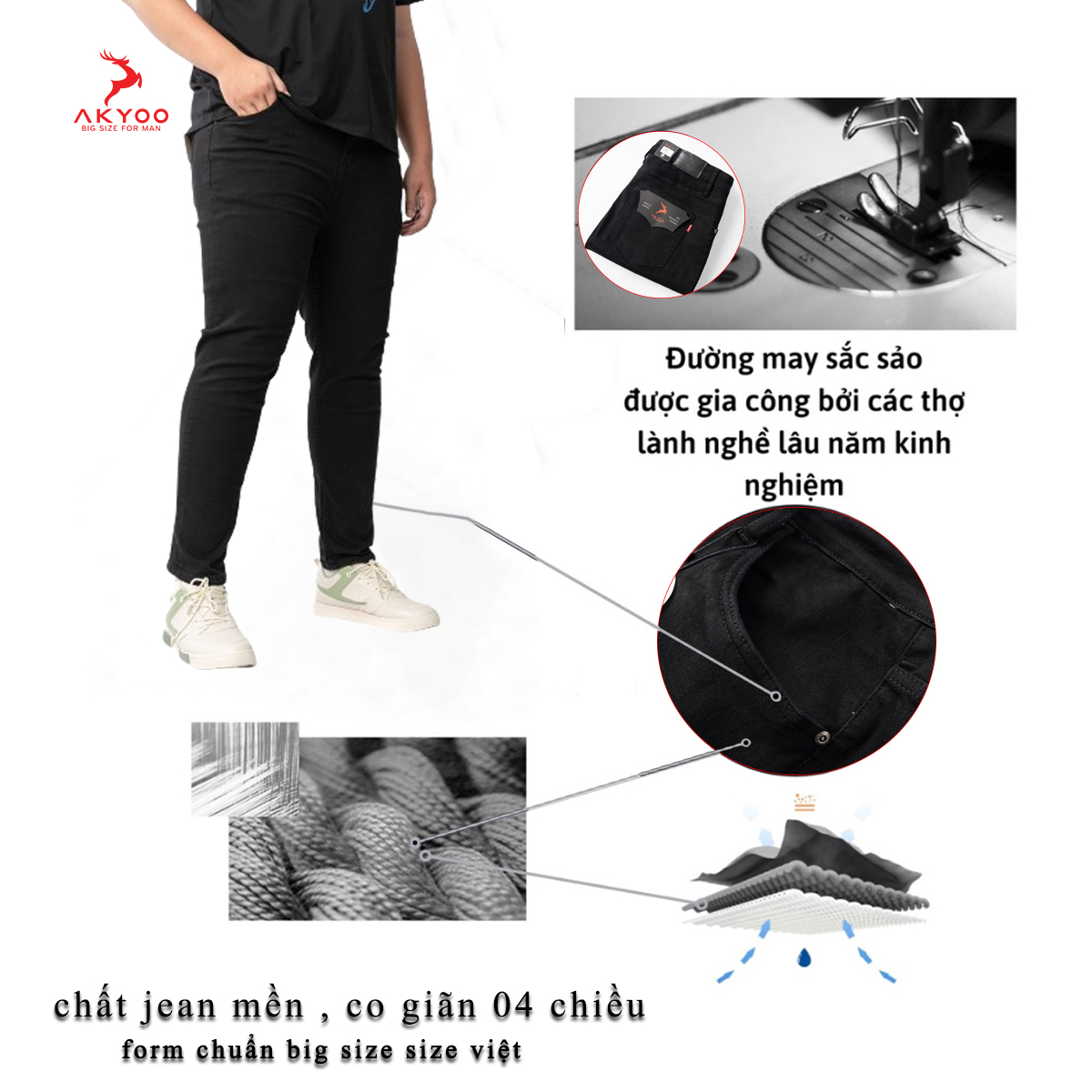 Mô tả Quần Jean Nam Bigsize Size Từ 80kg-140kg, Bigsize Nam AKYOO ; QJ A7 - 8