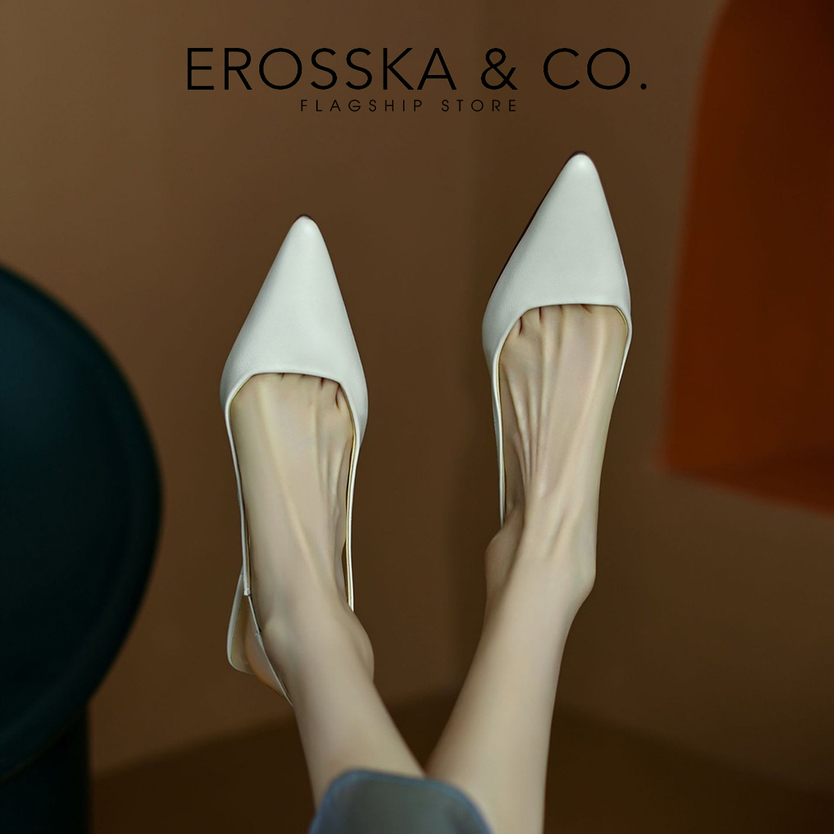 Mô tả Erosska - Giày cao gót dáng Slingback mũi nhọn màu trắng cao 9cm - EH041 - 10