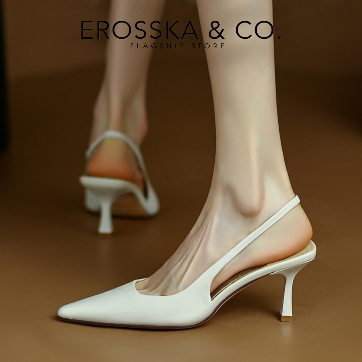 Mô tả Erosska - Giày cao gót dáng Slingback mũi nhọn màu trắng cao 9cm - EH041 - 11