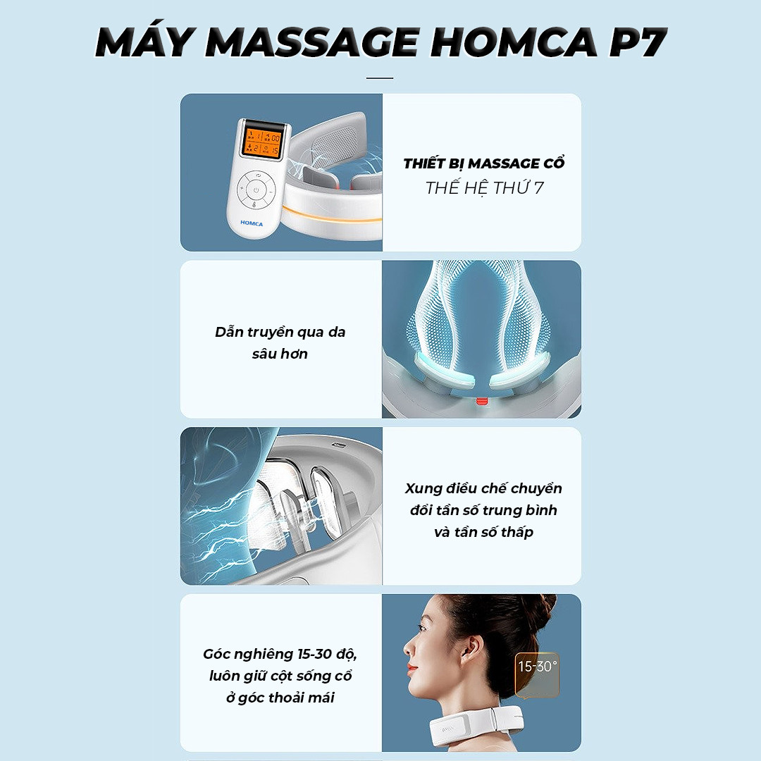 Mô tả Máy massage cổ HOMCA P7, massage cổ điện xung thế hệ mới 6 chế độ, có điều khiển từ xa - 1