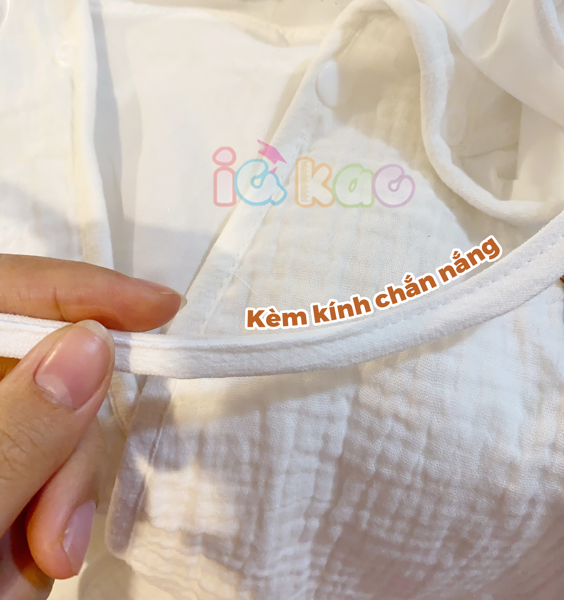 Mô tả Áo Choàng Chống Nắng Xô Muslin IQKAO Cho Bé 0-3 Tuổi Kèm Kính Chống Bụi, Thoáng Mát, Đa Năng 4 Mùa (3-14kg) - 3